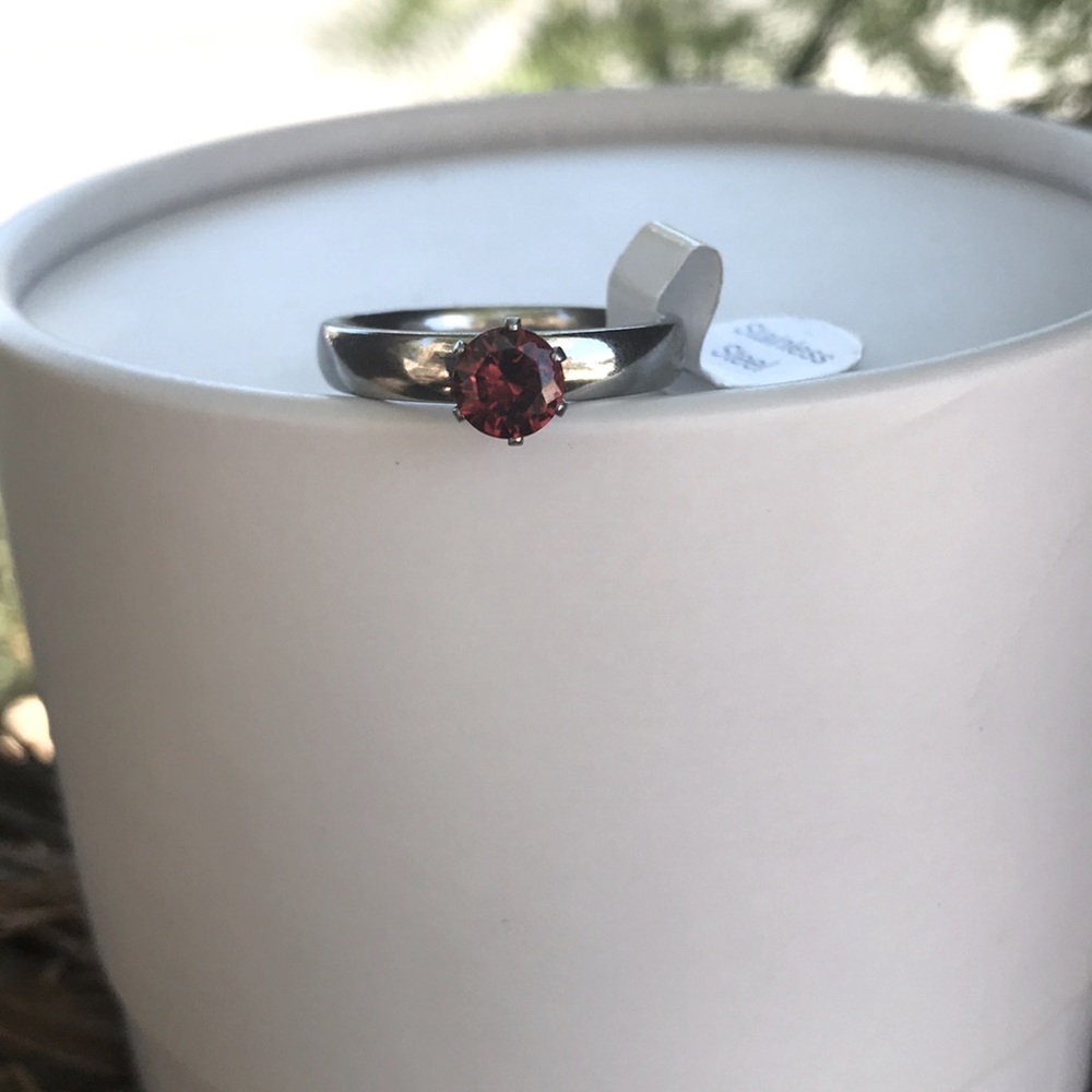 Stainless Steel Silver Ring With Ruby Rhinestone … - image 1